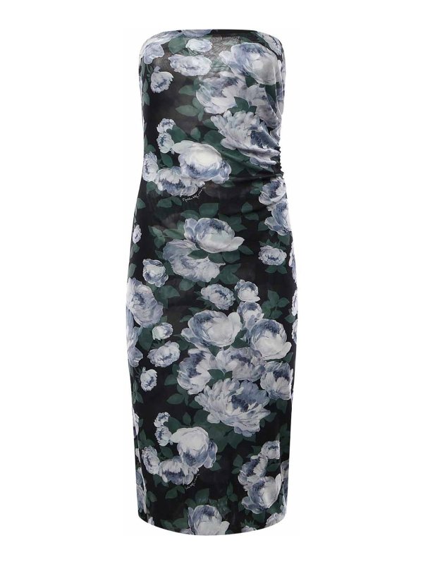 STELLA McCARTNEY: knee length dresses - Floral Mesh Dress With Ruffles
