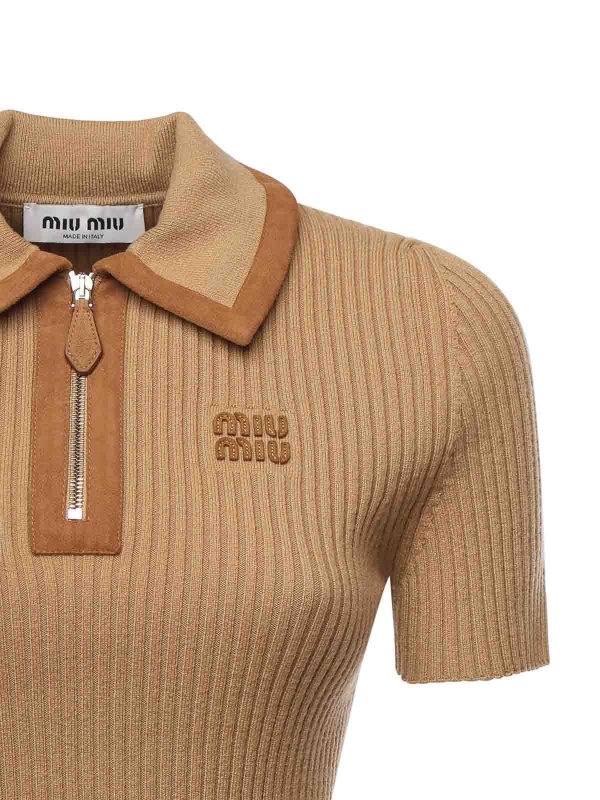 MIU MIU: polo shirts online - Ribbed Cashmere Polo Shirt