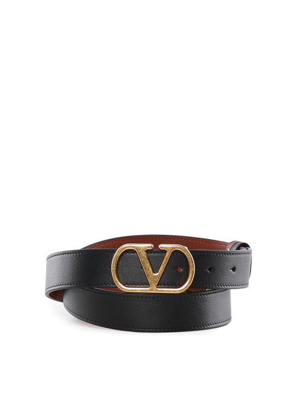 VALENTINO GARAVANI: cinture - Cintura in pelle reversibile con firma Vlogo
