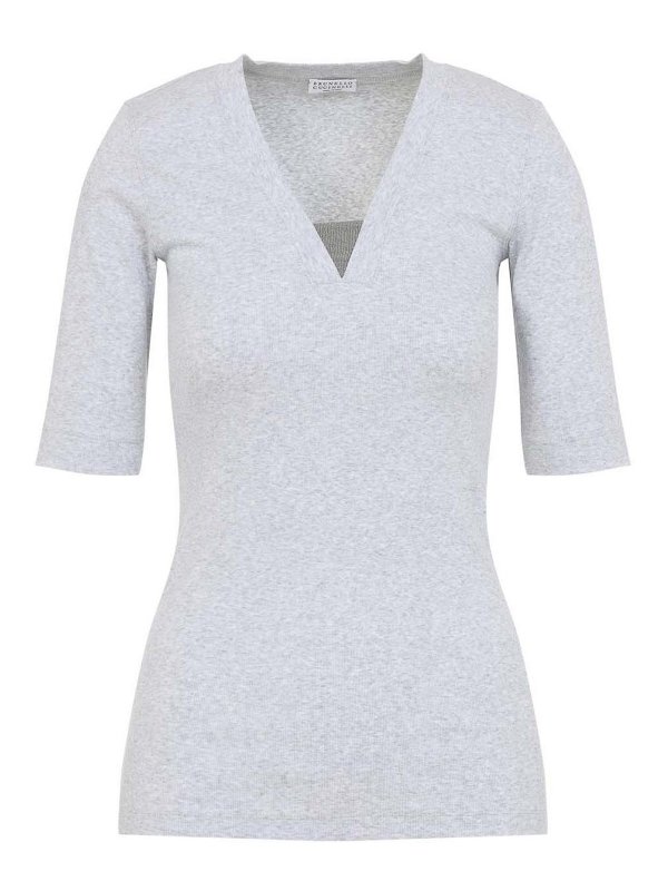 BRUNELLO CUCINELLI: t-shirts - V-Neck Ribbed T-Shirt