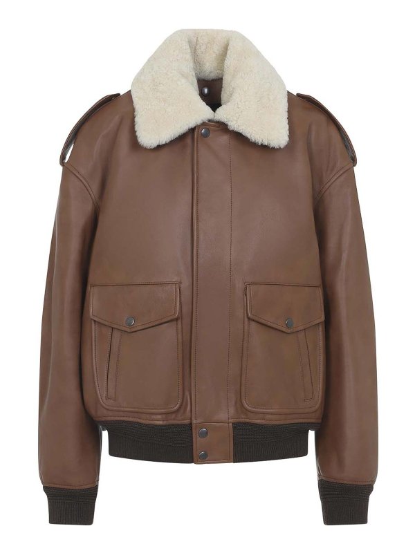 SAINT LAURENT: leather jacket - Aviator Jacket