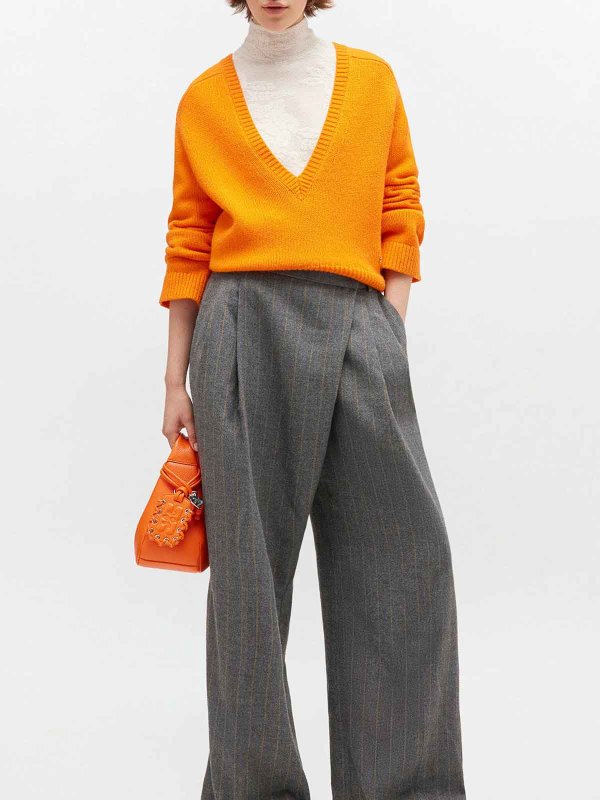 GANNI: Strickpullover mit V-Ausschnitt online - V-Pullover - Orange