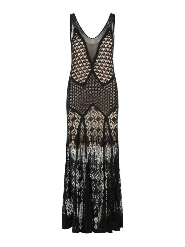 BLUMARINE: Tops & Tank tops - Long Dress In Black Worked Cotton