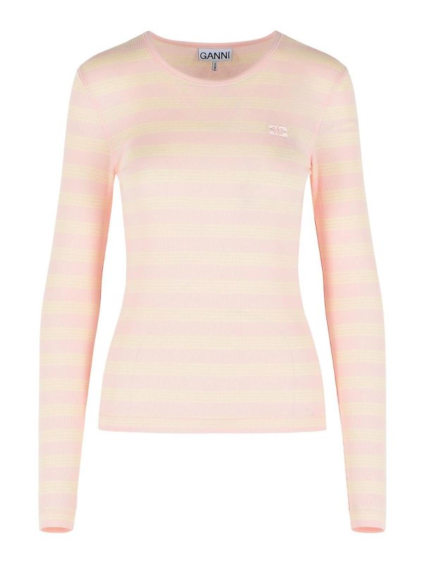 GANNI: t-shirts - Pink Stretch Cotton T-Shirt