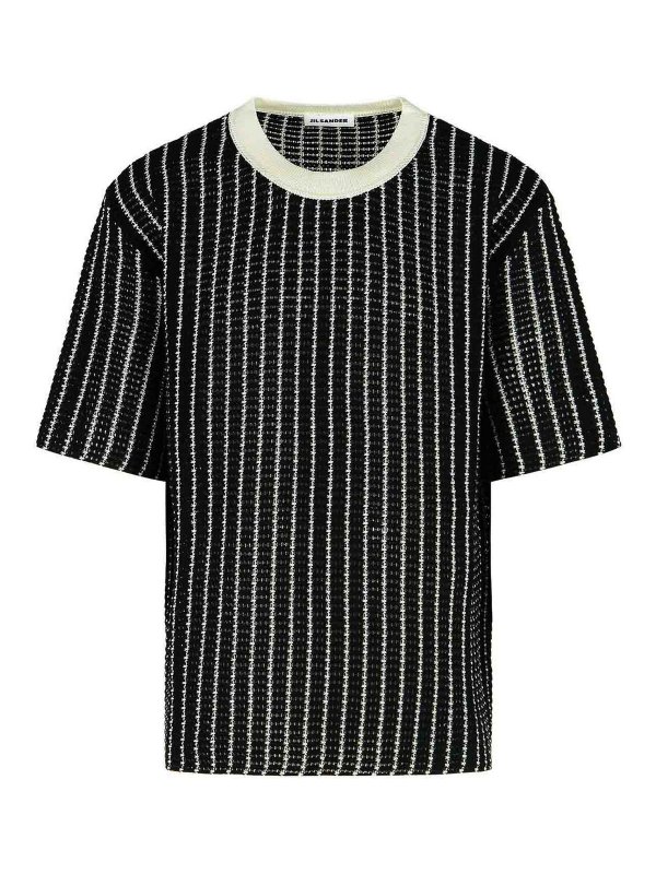 JIL SANDER: t-shirts - Crochet Black Cotton T-Shirt