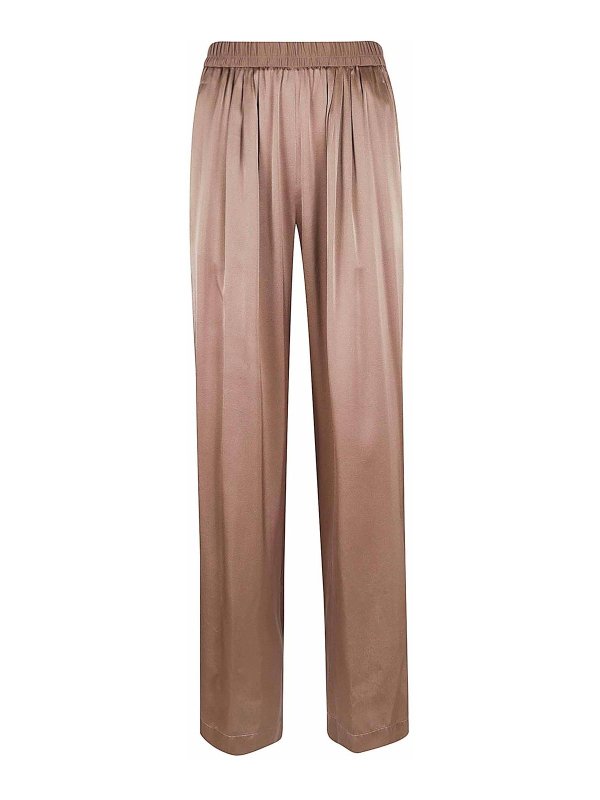 FORTE FORTE: casual trousers - Shiny Stretch Silk Satin Loose Pants