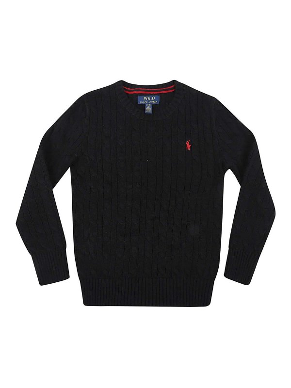 POLO RALPH LAUREN: Strickpullover mit Rundhalsausschnitt - Rundhalspullover - Schwarz