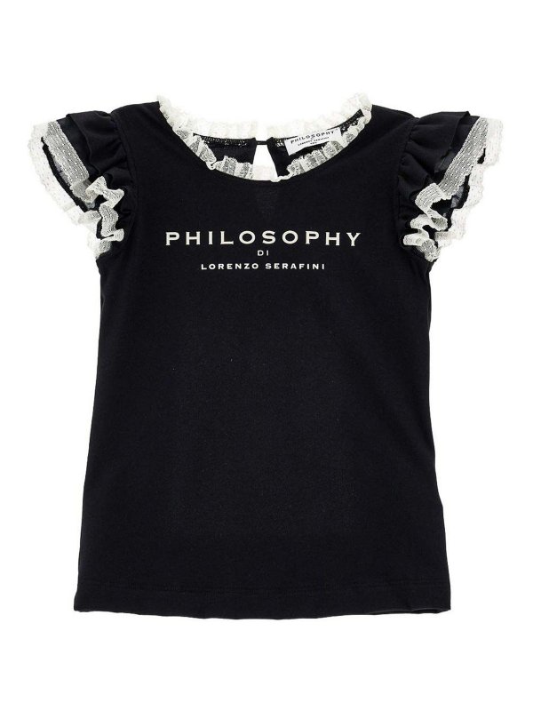 Philosophy di Lorenzo Serafini: t-shirts - T- Shirt Con Rifinitura In Pizzo