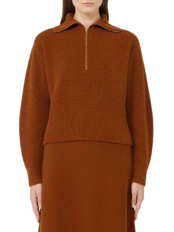 Max Mara: Strickpullover mit Rundhalsausschnitt online - Rundhalspullover - Braun