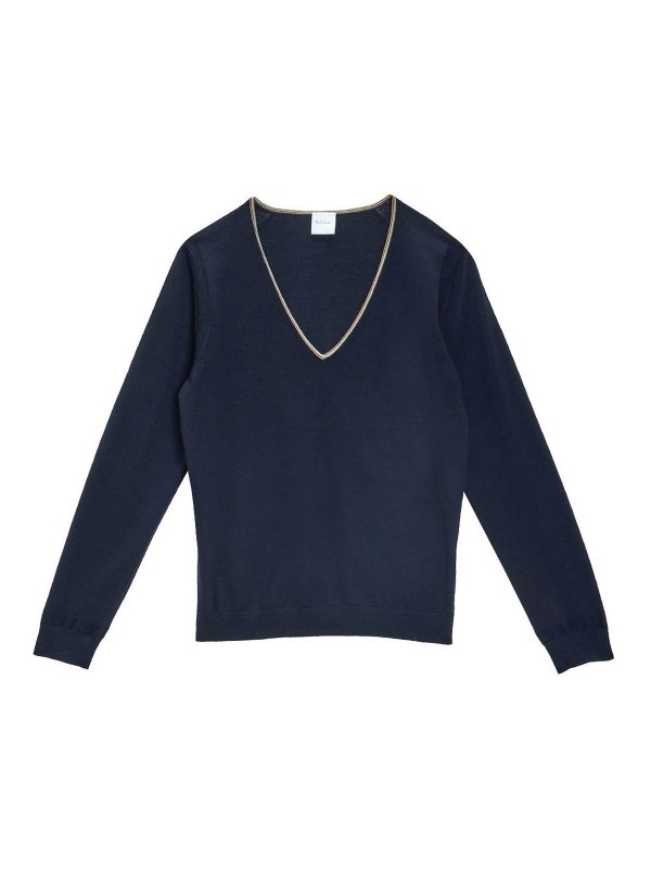 PAUL SMITH: Col en V - Pull À Col V - Bleu