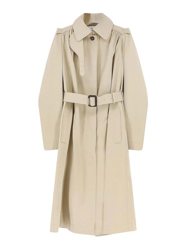 ALEXANDER MCQUEEN: trench coats - Cotton Trench Coat With Puff Sleeves