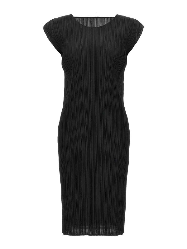 PLEATS PLEASE ISSEY MIYAKE: ニーレングスドレス - 膝丈ドレス - 黒