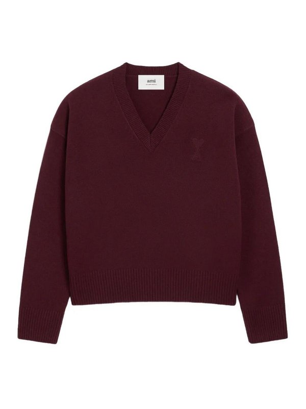 AMI PARIS: Strickpullover mit Rundhalsausschnitt - Rundhalspullover - Rot