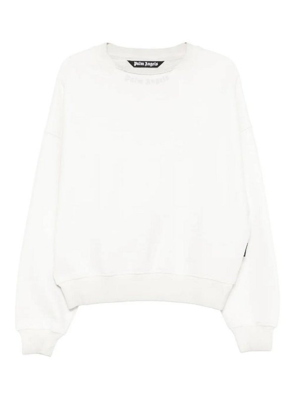 Palm Angels: crew necks - Curved Logo Loose Collar Crew Off White