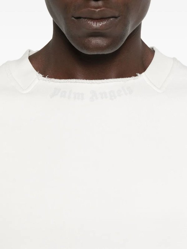 Palm Angels buy online Curved Logo Loose Collar Crew Off White