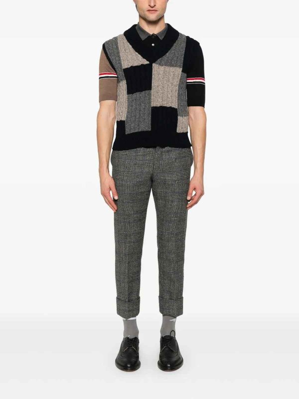 THOM BROWNE: Strickpullover mit V-Ausschnitt online - V-Pullover - Dunkelblau