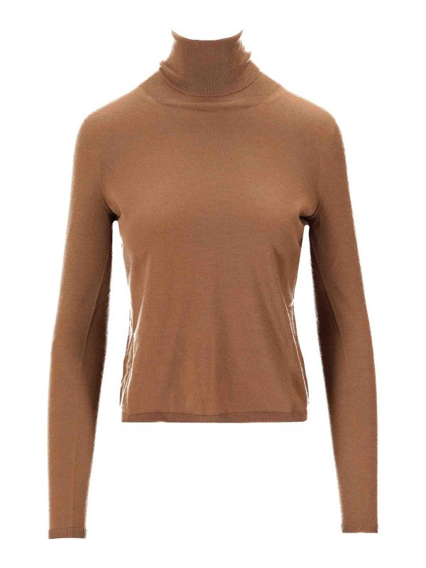 Max Mara: Strickpullover mit Rundhalsausschnitt - Rundhalspullover - Camel