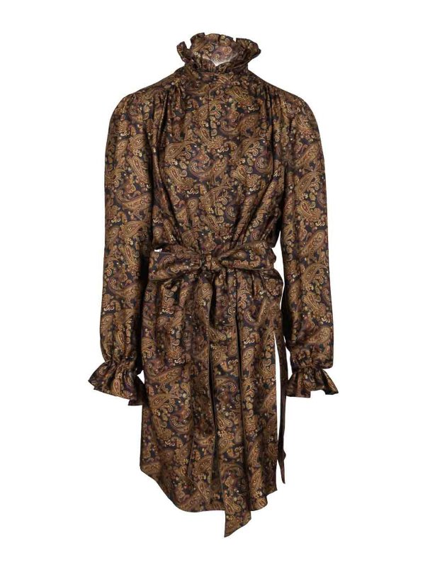 SAINT LAURENT: knee length dresses - Paisley Pattern Silk Twill Dress