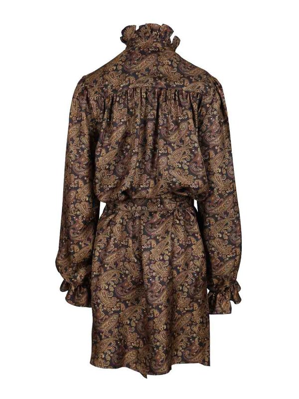 SAINT LAURENT: knee length dresses online - Paisley Pattern Silk Twill Dress