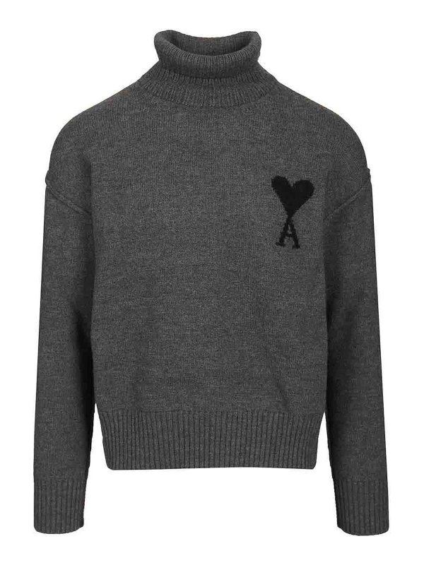 AMI PARIS: Strickpullover mit Rundhalsausschnitt - Rundhalspullover - Grau