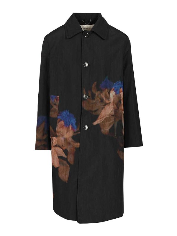 DRIES VAN NOTEN: knee length coats - Printed Wool-Blend Coat