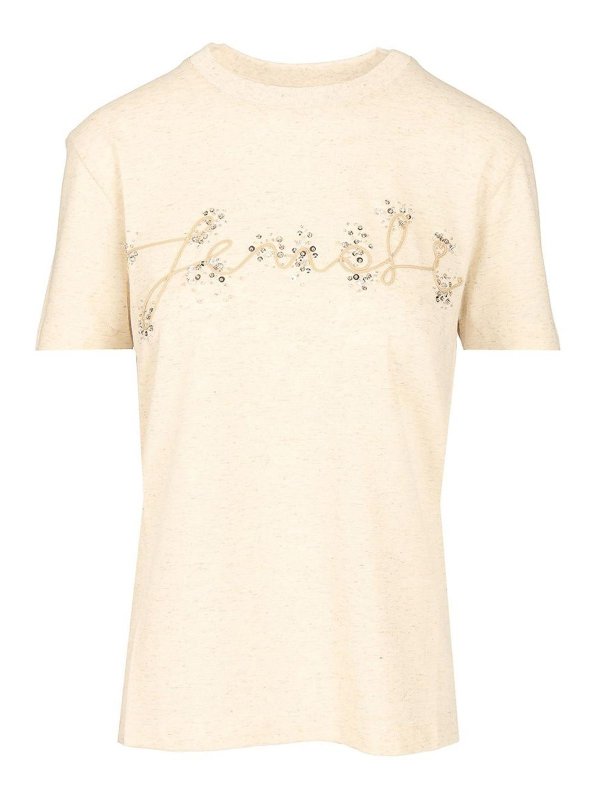 FENDI: t-shirts - Cotton And Linen T-Shirt