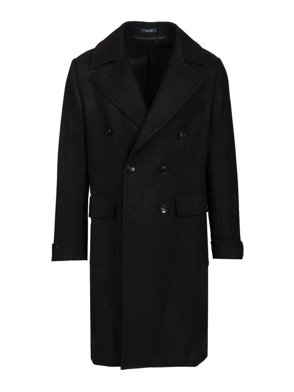 GUARINUCCI: knee length coats - Double-Breasted Wool Coat