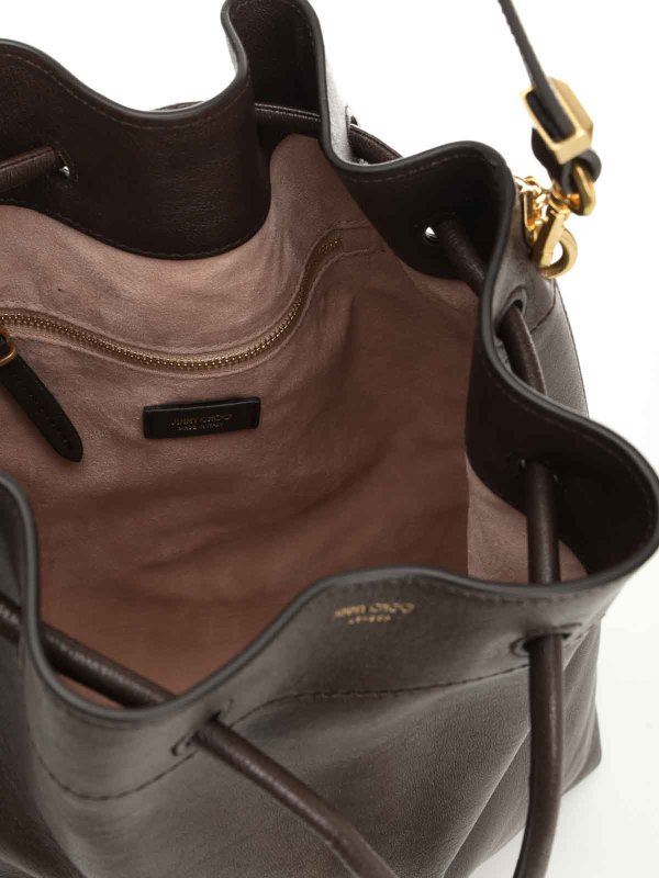 Brown Leather Cinch Bucket Bag shop online: JIMMY CHOO