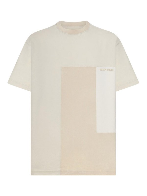 GOLDEN GOOSE: t-shirts - Cotton Jersey T-Shirt With Patchwork Effect