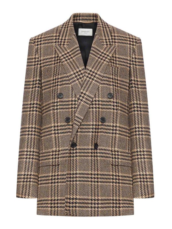 SAINT LAURENT: casual jackets - Prince Of Wales Silk And Cashmere Jacket