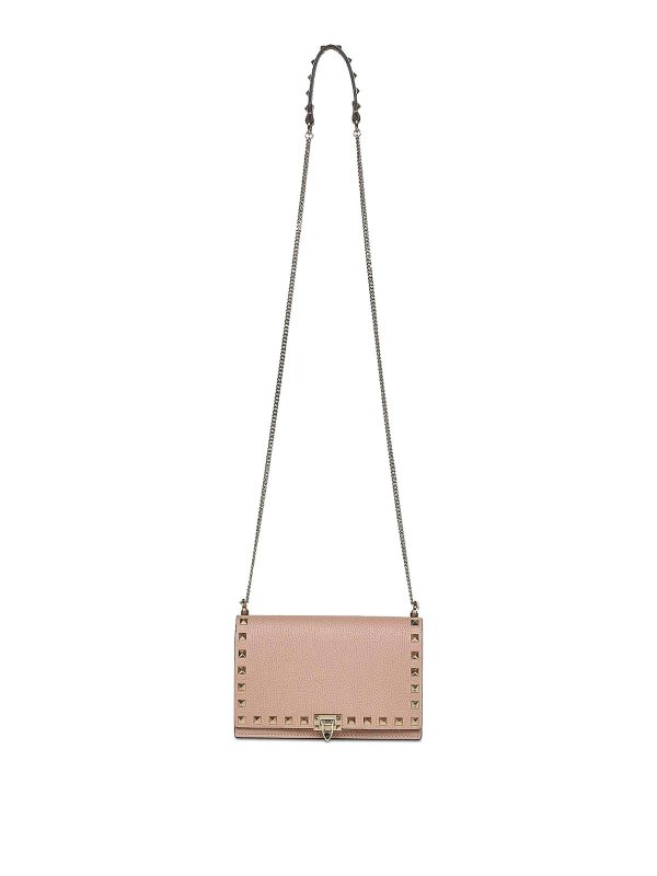 VALENTINO GARAVANI: cross body bags - Mini Rockstud Leather Bag With Chain
