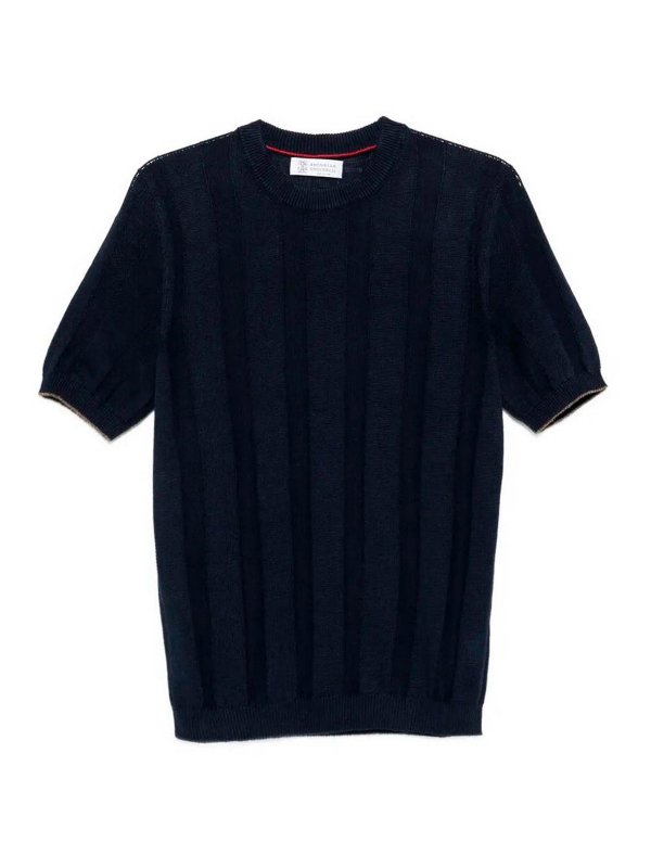BRUNELLO CUCINELLI: Strickpullover mit Rundhalsausschnitt - Rundhalspullover - Blau