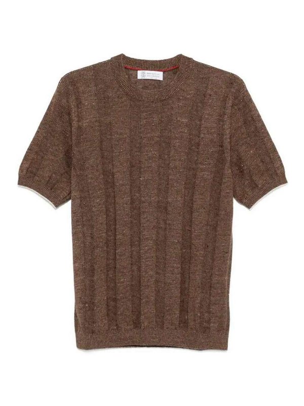 BRUNELLO CUCINELLI: Strickpullover mit Rundhalsausschnitt - Rundhalspullover - Braun