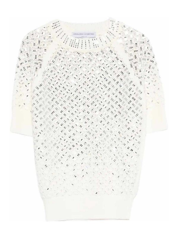 ERMANNO SCERVINO: Strickpullover mit Rundhalsausschnitt - Rundhalspullover - Weiß
