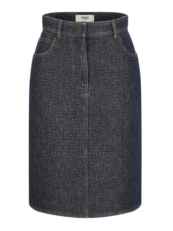 FENDI: Knee length skirts & Midi - Ff Padded Denim Skirt
