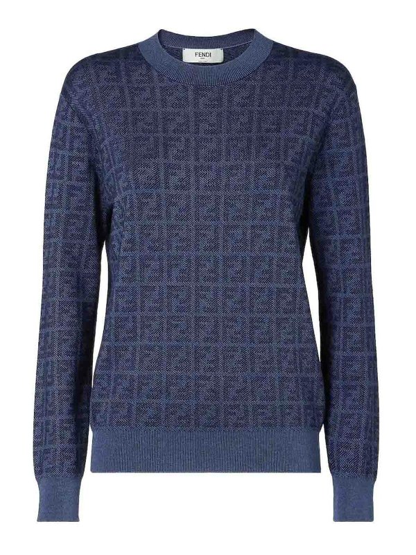 FENDI: crew necks - Ff Knit Denim Sweater