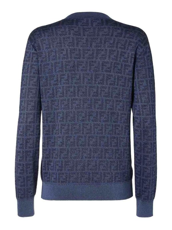 FENDI: crew necks online - Ff Knit Denim Sweater
