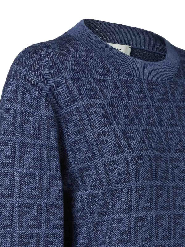 The Best Shops FENDI: crew necks - Ff Knit Denim Sweater