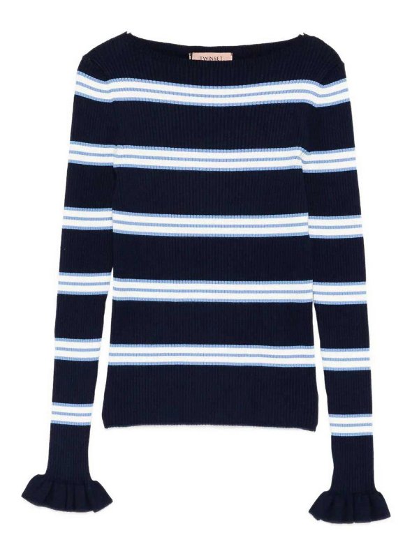 TWINSET: Strickpullover mit Rundhalsausschnitt - Rundhalspullover - Blau