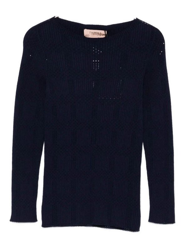 TWINSET: Strickpullover mit Rundhalsausschnitt - Rundhalspullover - Blau