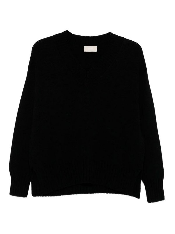 DRUMOHR: Strickpullover mit V-Ausschnitt - V-Pullover - Schwarz