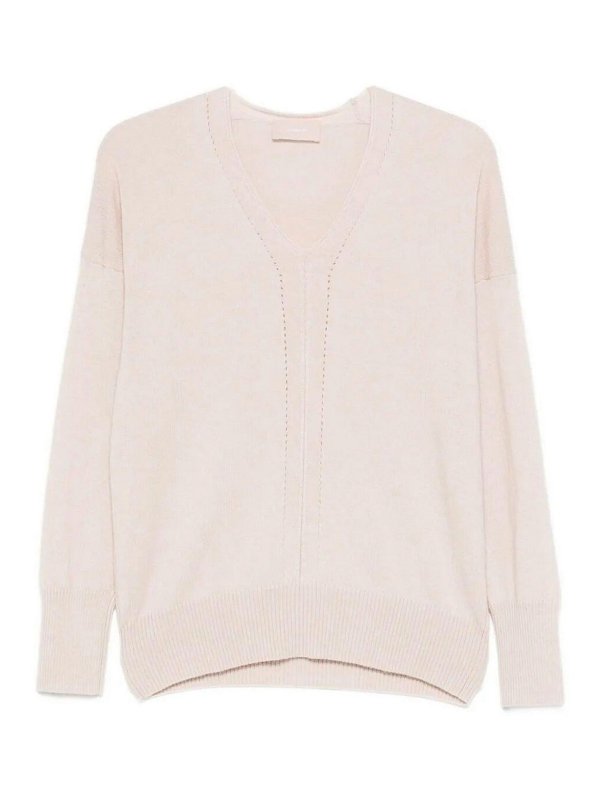 DRUMOHR: Strickpullover mit V-Ausschnitt - V-Pullover - Beige