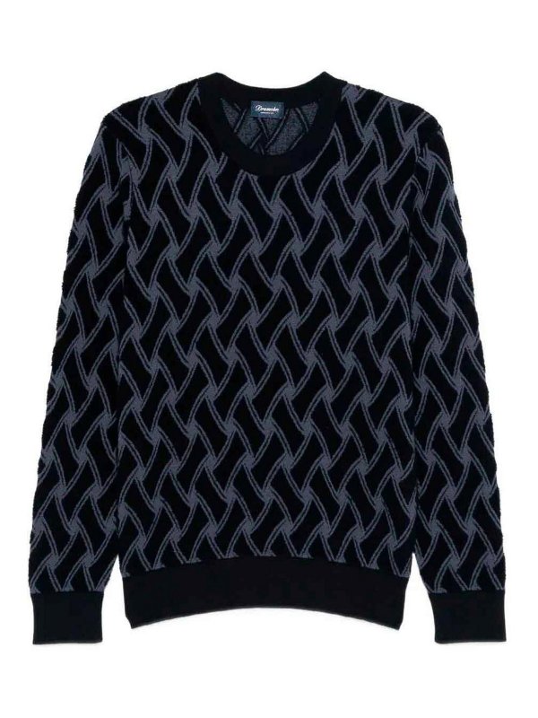 DRUMOHR: Strickpullover mit Rundhalsausschnitt - Rundhalspullover - Dunkelblau