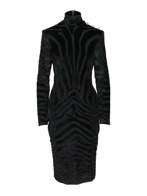 Balmain: knee length dresses - Zebra-Pattern Midi Dress