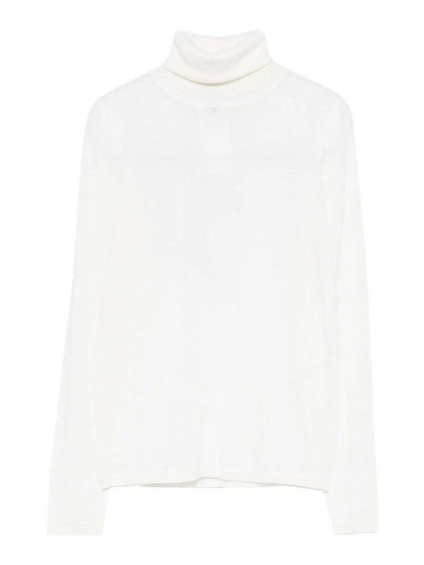 Max Mara: Strickpullover mit Rundhalsausschnitt - Rundhalspullover - Weiß