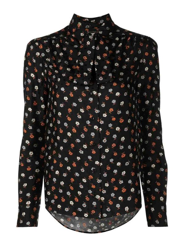 SAINT LAURENT: blouses - Floral-Print Long-Sleeve Blouse