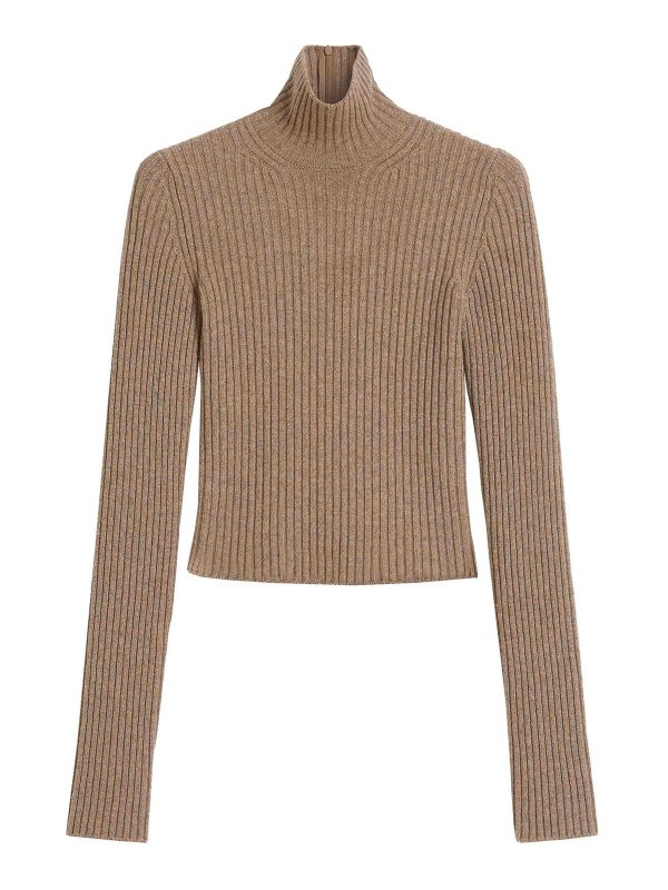 Max Mara: Strickpullover mit Rundhalsausschnitt - Rundhalspullover - Braun