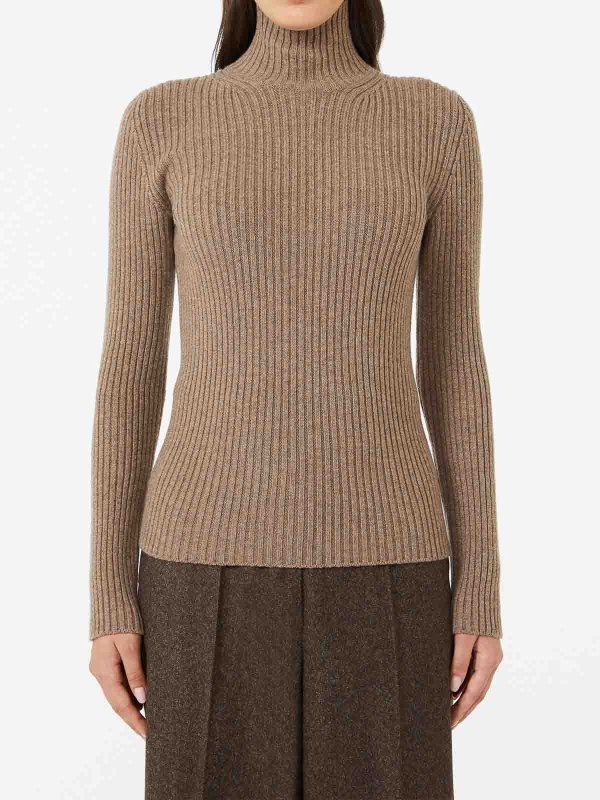 Max Mara: Strickpullover mit Rundhalsausschnitt online - Rundhalspullover - Braun