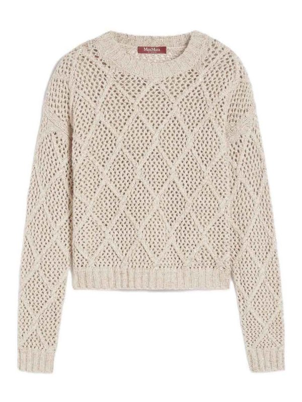 MAX MARA STUDIO: Strickpullover mit Rundhalsausschnitt - Rundhalspullover - Beige