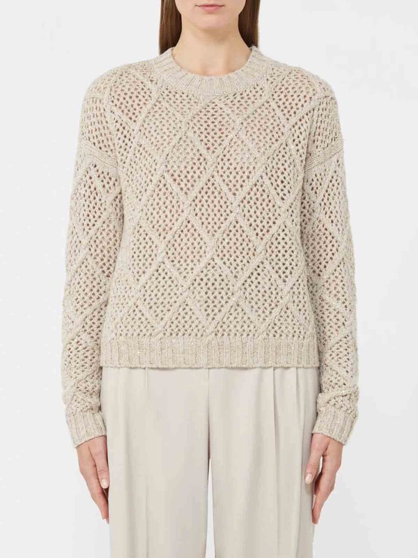 The Best Shops MAX MARA STUDIO: Strickpullover mit Rundhalsausschnitt - Rundhalspullover - Beige